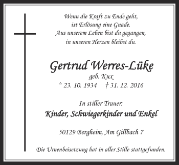 Anzeige von Gertrud Werres-Lüke von  Wochenende  Werbepost 