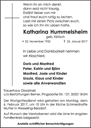 Anzeige von Katharina Hummelsheim von  Schlossbote/Werbekurier 