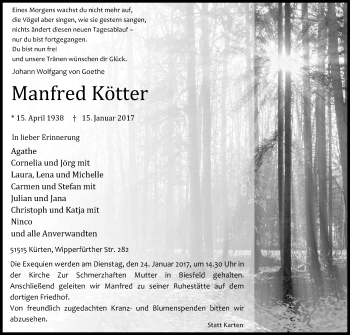 Anzeige von Manfred Kötter von Kölner Stadt-Anzeiger / Kölnische Rundschau / Express