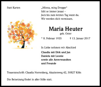Anzeige von Maria Heuter von Kölner Stadt-Anzeiger / Kölnische Rundschau / Express