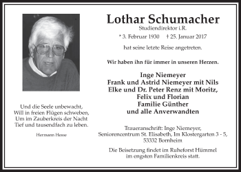 Anzeige von Lothar Schumacher von  Schlossbote/Werbekurier 