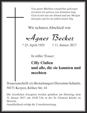 Anzeige von Agnes Becker von  Werbepost 