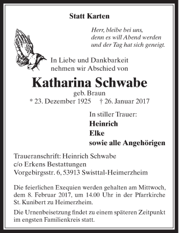 Anzeige von Katharina Schwabe von  Schaufenster/Blickpunkt 