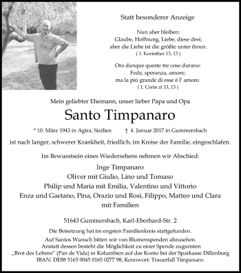 Anzeige von Santo Timpanaro von Kölner Stadt-Anzeiger / Kölnische Rundschau / Express