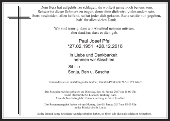 Anzeige von Paul Josef Pfeil von  Werbepost 