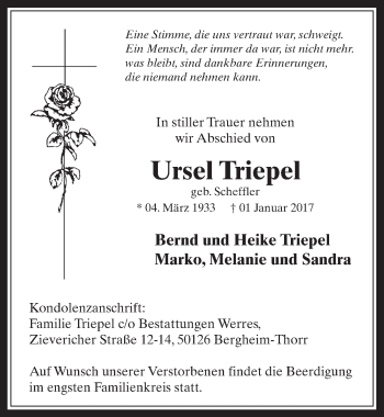 Anzeige von Ursel Triepel von  Werbepost 