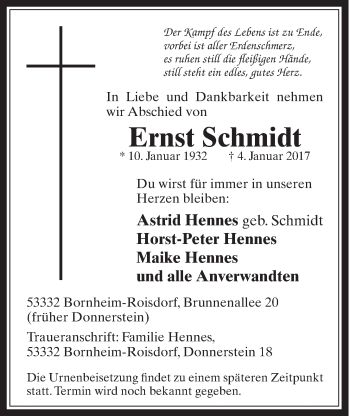 Anzeige von Ernst Schmidt von  Schaufenster/Blickpunkt 