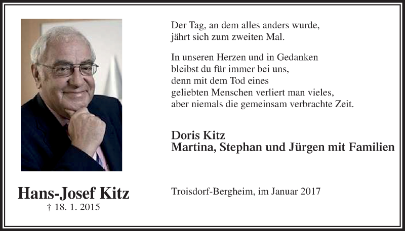  Traueranzeige für Hans-Josef Kitz vom 18.07.2023 aus  Extra Blatt 