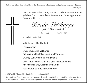 Anzeige von Breda Velikonja von Kölner Stadt-Anzeiger / Kölnische Rundschau / Express