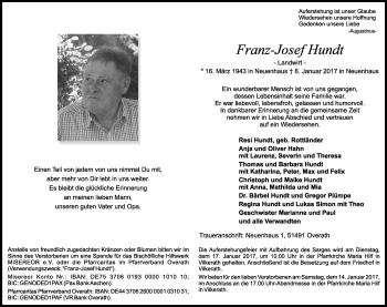 Anzeige von Franz-Josef Hundt von Kölner Stadt-Anzeiger / Kölnische Rundschau / Express