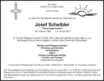 Anzeige von Josef Scheibler von Kölner Stadt-Anzeiger / Kölnische Rundschau / Express