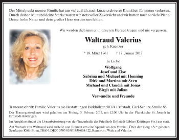 Anzeige von Waltraud Valerius von  Werbepost 