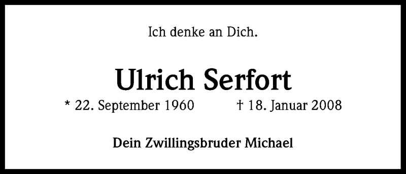  Traueranzeige für Ulrich Serfort vom 18.01.2017 aus Kölner Stadt-Anzeiger / Kölnische Rundschau / Express