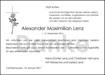 Anzeige von Alexander Maximilian Lenz von  Anzeigen Echo 