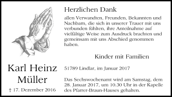 Anzeige von Karl Heinz Müller von Kölner Stadt-Anzeiger / Kölnische Rundschau / Express