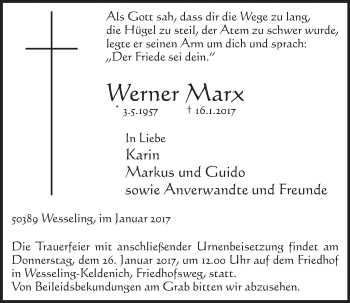Anzeige von Werner Marx von  Schlossbote/Werbekurier 