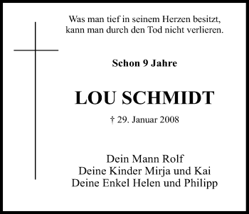 Anzeige von Lou Schmidt von Kölner Stadt-Anzeiger / Kölnische Rundschau / Express