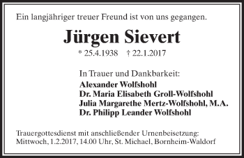 Anzeige von Jürgen Sievert von  Schlossbote/Werbekurier 