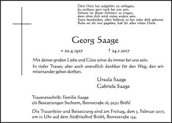 Anzeige von Georg Saage von  Schlossbote/Werbekurier 