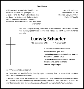 Anzeige von Ludwig Schaefer von Kölner Stadt-Anzeiger / Kölnische Rundschau / Express