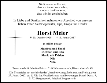 Anzeige von Horst Meier von Kölner Stadt-Anzeiger / Kölnische Rundschau / Express