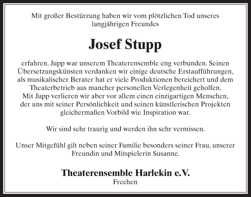  Traueranzeige für Josef Stupp vom 18.01.2017 aus  Wochenende 