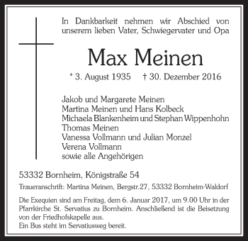 Anzeige von Max Meinen von  Schaufenster/Blickpunkt 