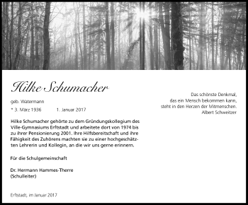 Anzeige von Hilke Schumacher von Kölner Stadt-Anzeiger / Kölnische Rundschau / Express