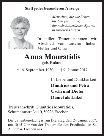 Anzeige von Anna Mouratidis von  Wochenende 