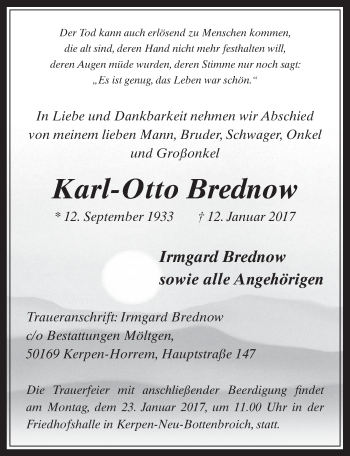 Anzeige von Karl-Otto Brednow von  Werbepost 
