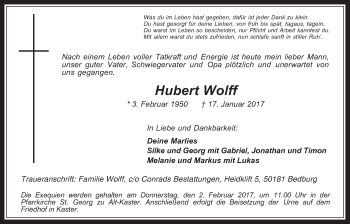 Anzeige von Hubert Wolff von  Werbepost 