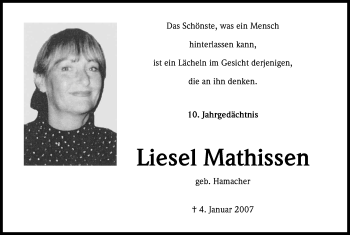 Anzeige von Liesel Mathissen von Kölner Stadt-Anzeiger / Kölnische Rundschau / Express