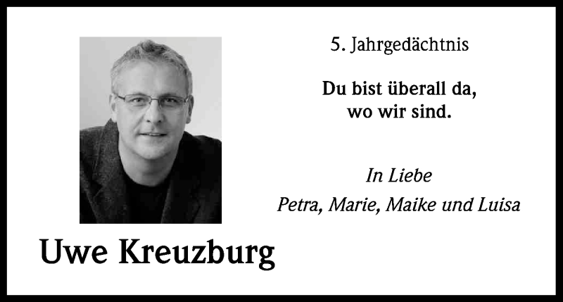  Traueranzeige für Uwe Kreuzburg vom 14.01.2017 aus Kölner Stadt-Anzeiger / Kölnische Rundschau / Express