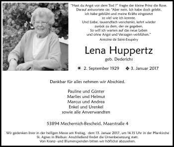 Anzeige von Lena Huppertz von Kölner Stadt-Anzeiger / Kölnische Rundschau / Express