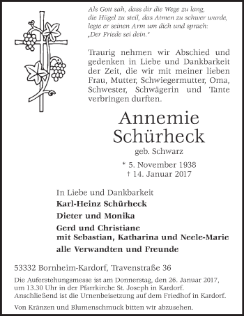 Anzeige von Annemie Schürheck von  Schlossbote/Werbekurier 