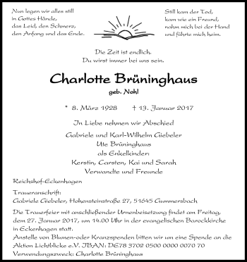 Anzeige von Gabriele Brüninghaus von Kölner Stadt-Anzeiger / Kölnische Rundschau / Express
