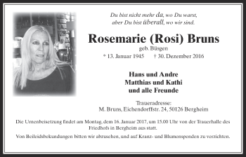 Anzeige von Rosemarie Bruns von  Werbepost 