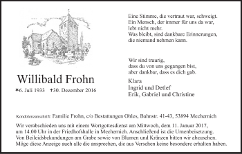 Anzeige von Willibald Frohn von  Blickpunkt Euskirchen 