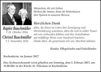 Anzeige von Baptist/Christel Bauchmüller von  Blickpunkt Euskirchen 
