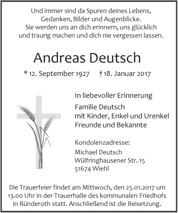 Anzeige von Andreas Deutsch von  Anzeigen Echo 