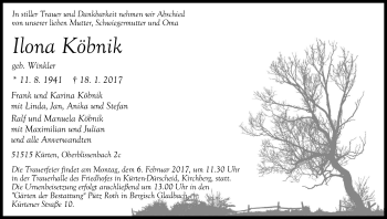 Anzeige von Ilona Köbnik von Kölner Stadt-Anzeiger / Kölnische Rundschau / Express