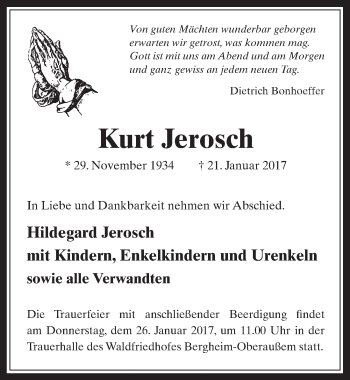 Anzeige von Kurt Jerosch von  Werbepost 