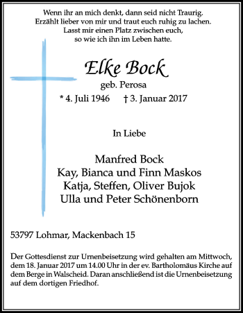 Anzeige von Elke Bock von Kölner Stadt-Anzeiger / Kölnische Rundschau / Express