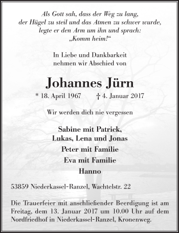 Anzeige von Johannes Jürn von  Extra Blatt 