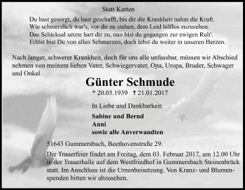 Anzeige von Günter Schmude von Kölner Stadt-Anzeiger / Kölnische Rundschau / Express