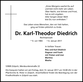 Anzeige von Karl-Theodor Diedrich von Kölner Stadt-Anzeiger / Kölnische Rundschau / Express