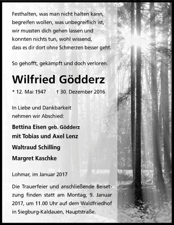 Anzeige von Wilfried Gödderz von Kölner Stadt-Anzeiger / Kölnische Rundschau / Express