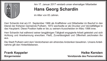 Anzeige von Hans Georg Schardin von  Sonntags-Post 