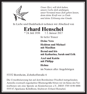 Anzeige von Erhard Henschel von  Schaufenster/Blickpunkt 