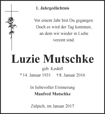 Anzeige von Luzie Mutschke von  Blickpunkt Euskirchen 